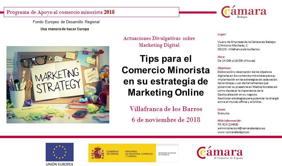 Tips para el Comercio Minorista en su estrategia de Marketing Online (Villafranca de los Barros) - Actuaciones Divulgativas Programa de Apoyo al comercio minorista 2018