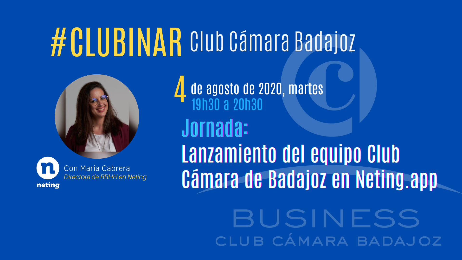 CLUBINAR Gratuito: Lanzamiento del equipo Club Cámara Badajoz en Netting.app