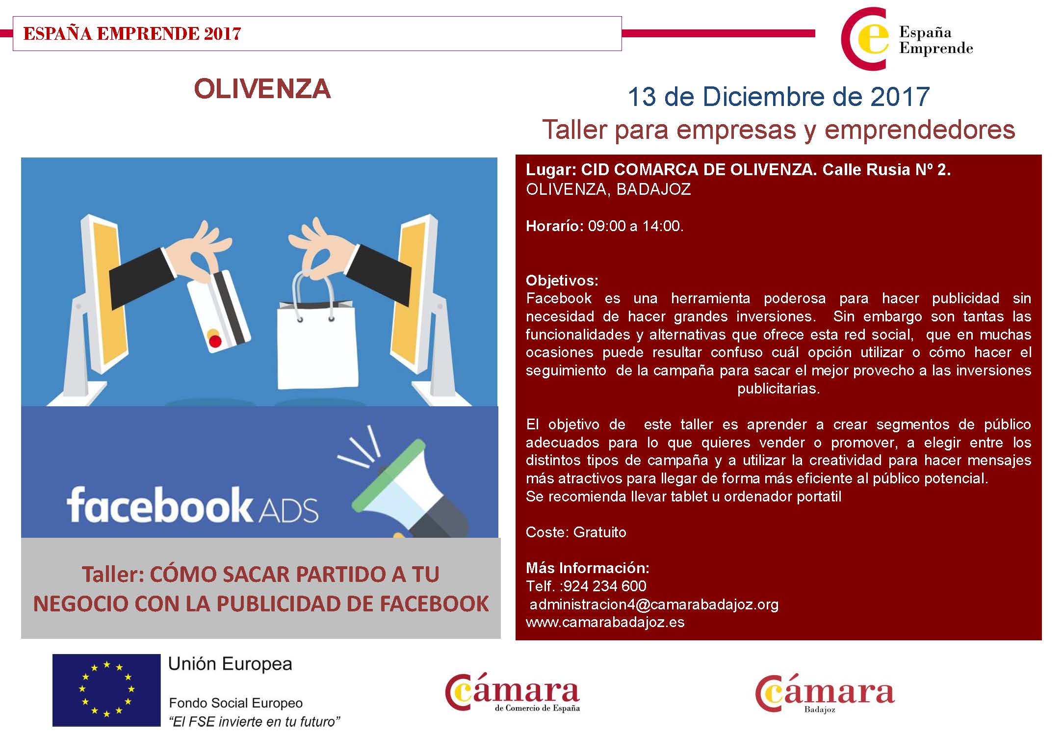 Taller España- Emprende: CÓMO SACAR PARTIDO A TU NEGOCIO CON LA PUBLICIDAD DE FACEBOOK