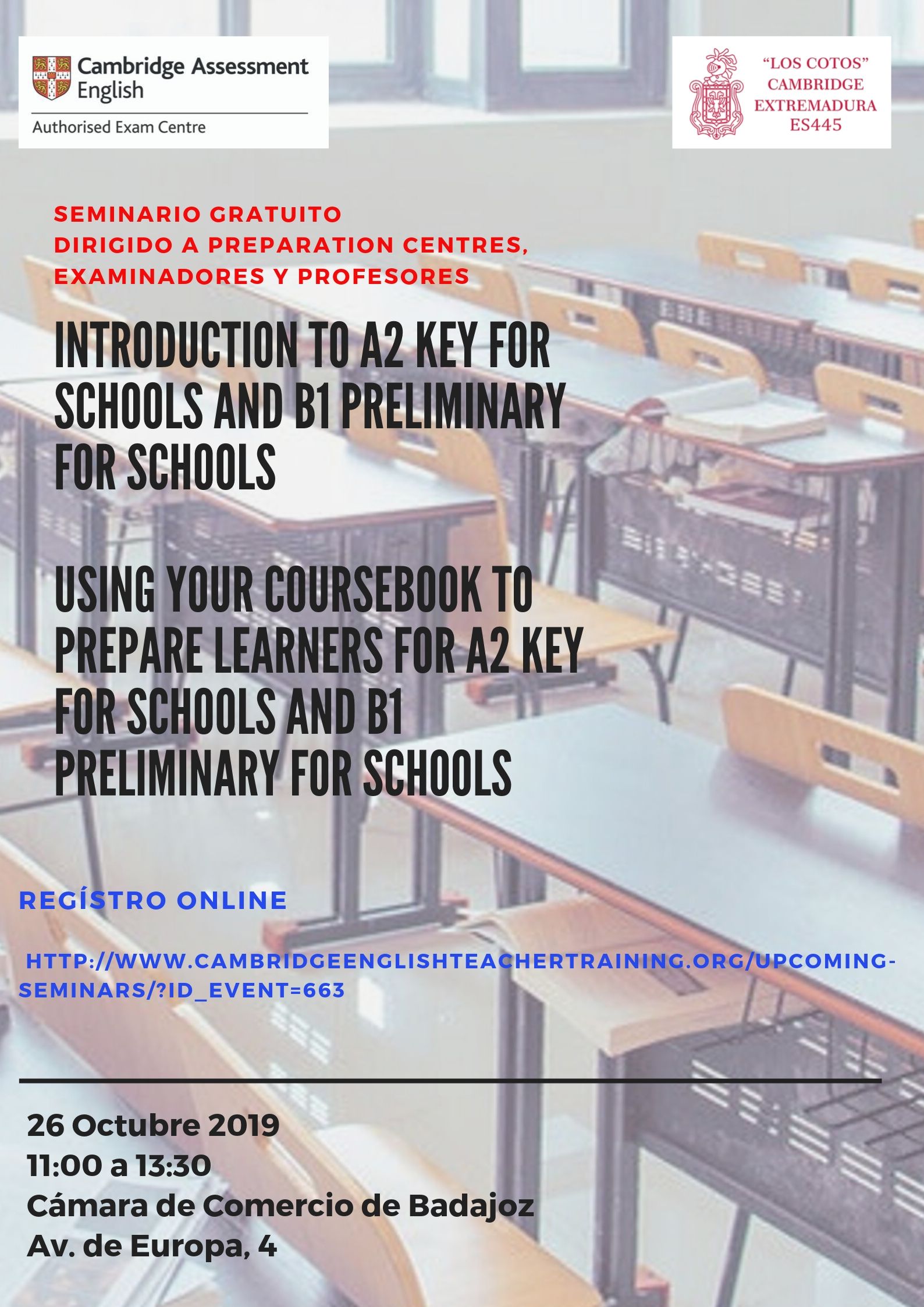 Seminar: Introduction to A2 KEY for schools and B1 Preliminary for schools. Using your coursebook to prepare learners for A2 Key for schools and B1 Preliminary for schools.