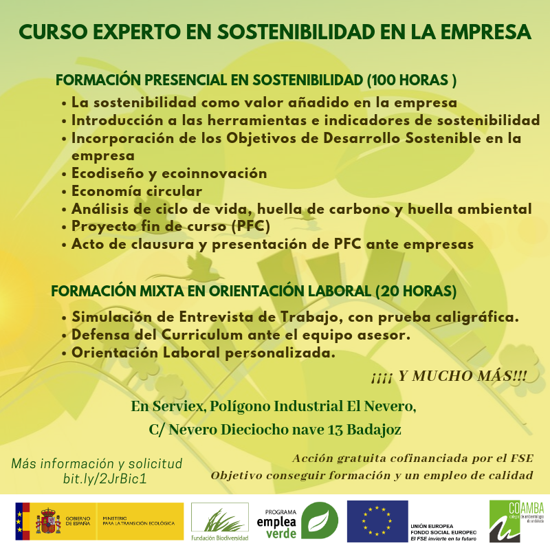 Formación Gratuita en SOSTENIBILIDAD y ORIENTACIÓN LABORAL personalizada
