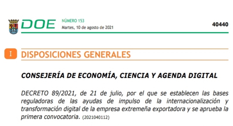 Publicadas las bases y primera convocatoria de ayudas de impulso de la internacionalización y transformación digital de la empresa exportadora