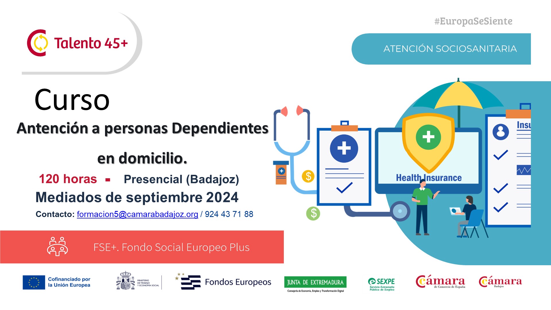 CURSOS 45+: Atención a personas dependientes en domicilio (Badajoz)