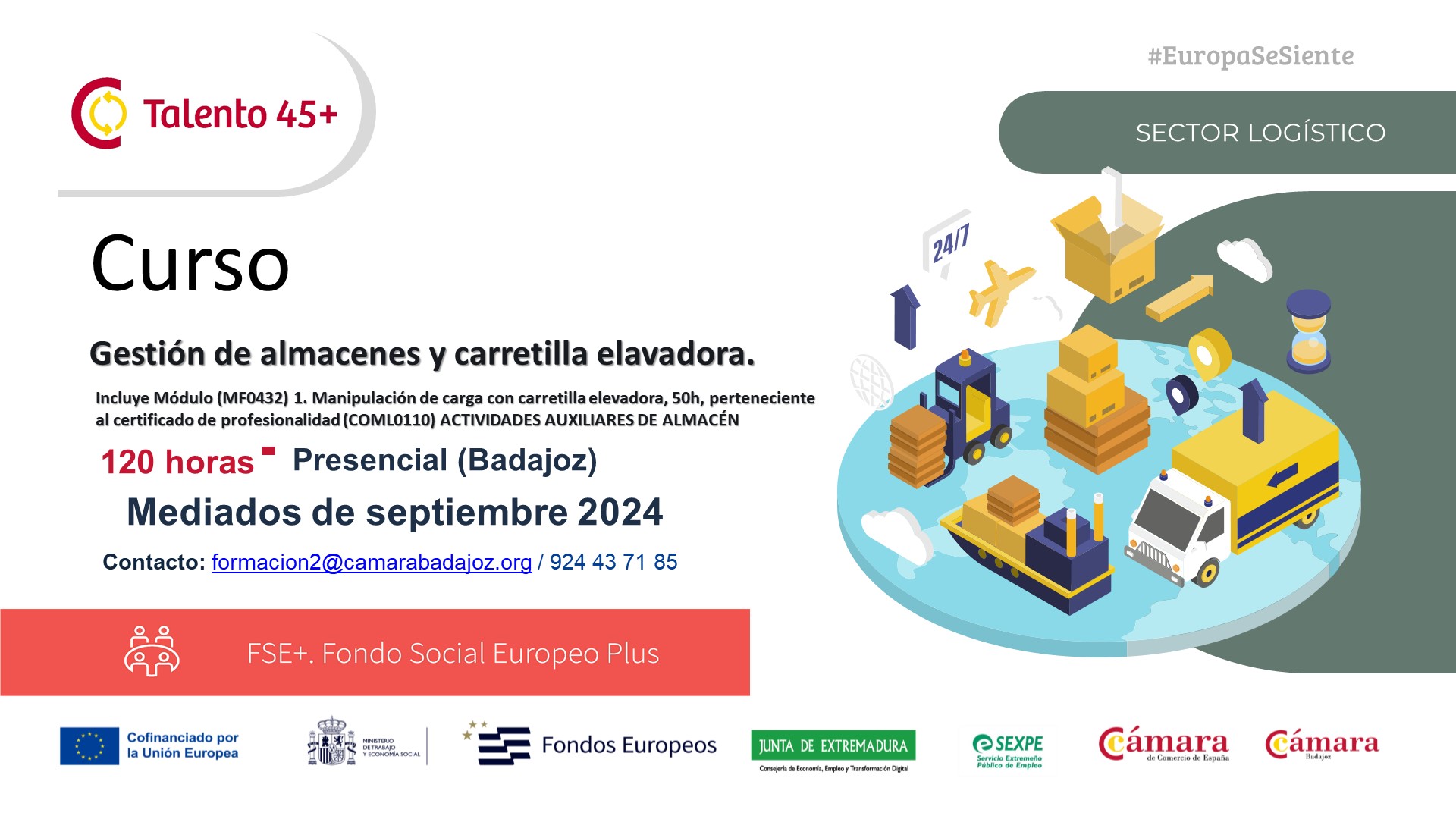 CURSO 45+: Gestión de almacenes y carretilla elevadora (Badajoz)