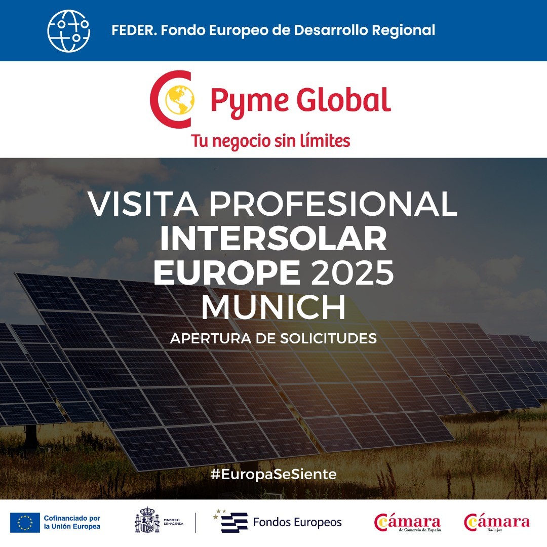 La Cámara de Badajoz abre la convocatoria de ayudas para la visita profesional a Intersolar Europe 2025 en Múnich